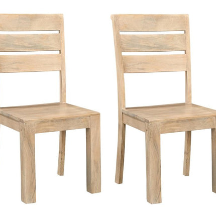 Set of Two Beige Solid Wood Ladder Back Dining Side Chairs