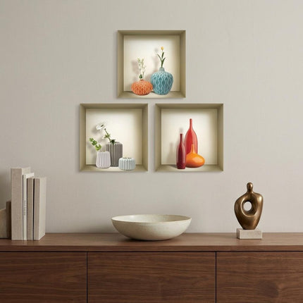 Set of Three Lin Faux Niche 3D Peel and Stick Wall Decals
