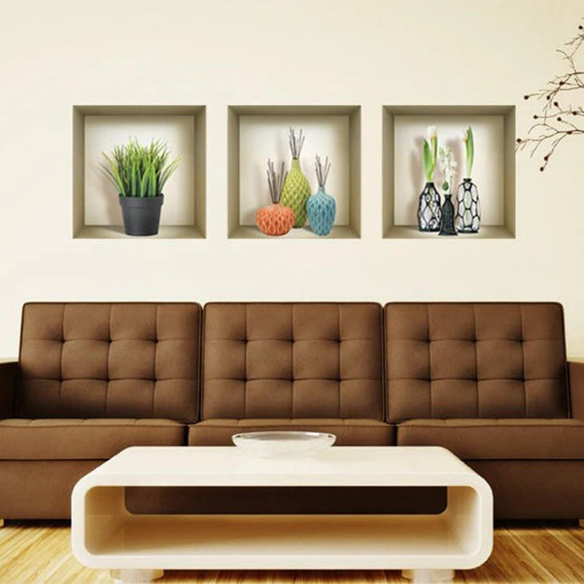 Set of Three Nia Faux Niche 3D Peel and Stick Wall Decals HomeRoots