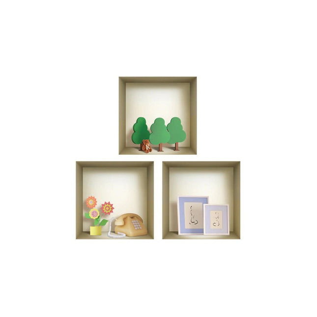 Set of Three Pia Faux Niche 3D Square Peel and Stick Wall Decals HomeRoots