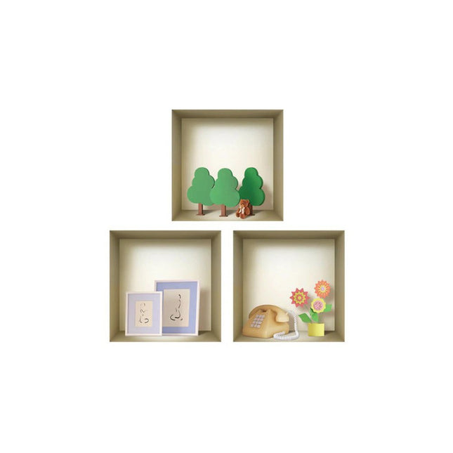 Set of Three Pia Faux Niche 3D Square Peel and Stick Wall Decals HomeRoots
