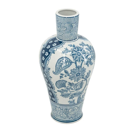 17" Light Blue And White Floral Round Porcelain Table Vase HomeRoots