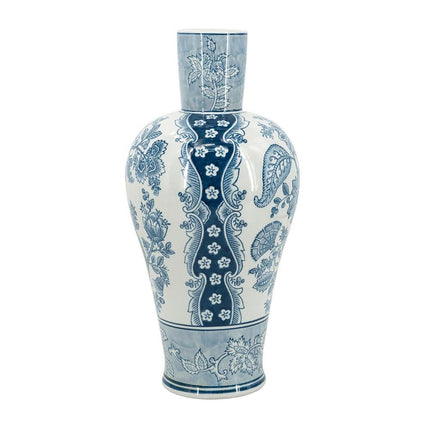 17" Light Blue And White Floral Round Porcelain Table Vase HomeRoots