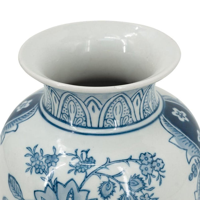 9" Light Blue And White Floral Round Porcelain Jar HomeRoots