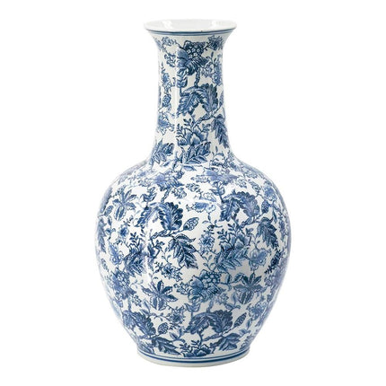 24" Blue And White Floral Curved Porcelain Table Vase HomeRoots