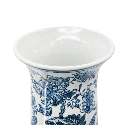 24" Blue And White Floral Curved Porcelain Table Vase HomeRoots