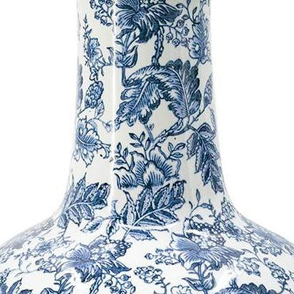 24" Blue And White Floral Curved Porcelain Table Vase HomeRoots