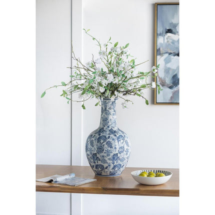 24" Blue And White Floral Curved Porcelain Table Vase HomeRoots