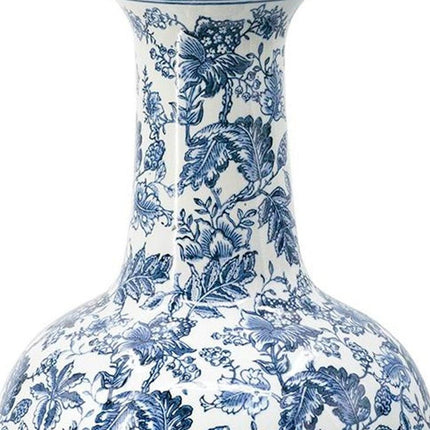 24" Blue And White Floral Curved Porcelain Table Vase HomeRoots