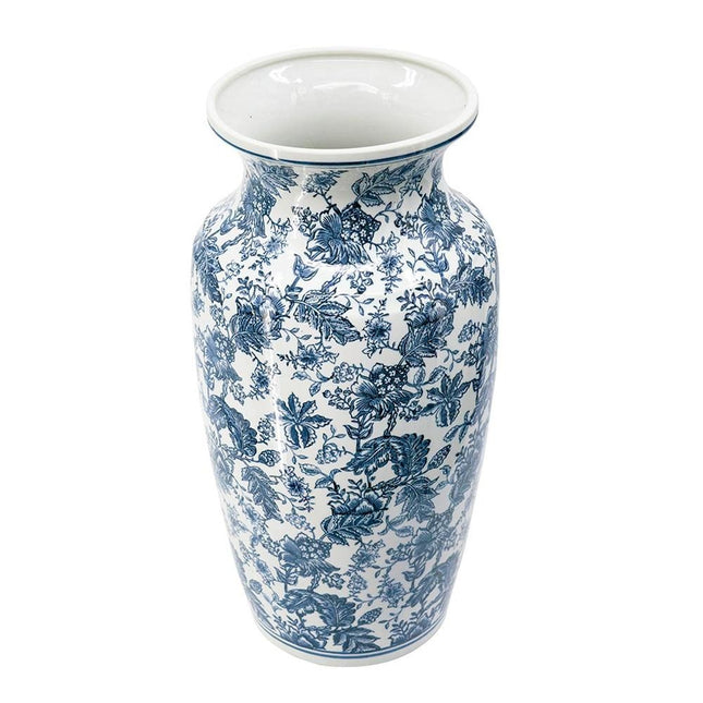 24" Blue And White Chinoiserie Porcelain Urn Table Vase HomeRoots
