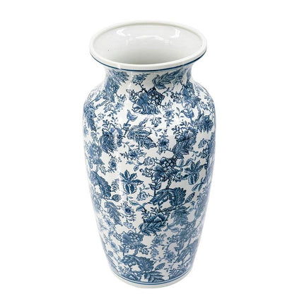 24" Blue And White Chinoiserie Porcelain Urn Table Vase HomeRoots