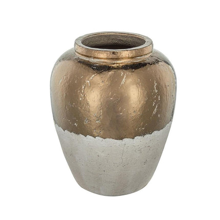 16" Antiqued Bronze And Light Gray Color Block Ceramic Round Jug Vase HomeRoots