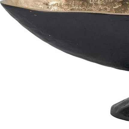 14" Black And Gold Aluminum Oval Pedestal Centerpiece Bowl HomeRoots
