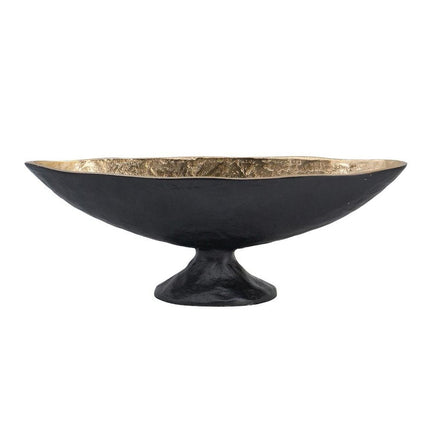 14" Black And Gold Aluminum Oval Pedestal Centerpiece Bowl HomeRoots