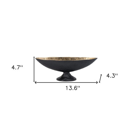 14" Black And Gold Aluminum Oval Pedestal Centerpiece Bowl HomeRoots