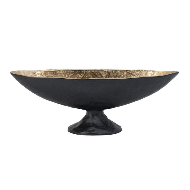 14" Black And Gold Aluminum Oval Pedestal Centerpiece Bowl HomeRoots