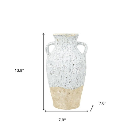 14" Beige And Ivory Color Block Amphora Terracotta Table Vase HomeRoots