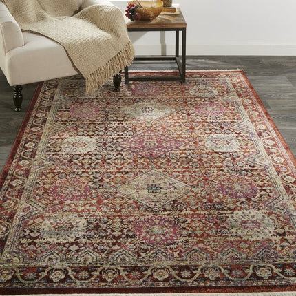 9' X 13' Blue Red and Gold Oriental Power Loom Area Rug