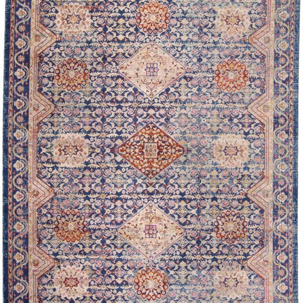 9' X 13' Blue Red and Gold Oriental Power Loom Area Rug