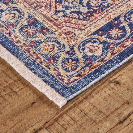 9' X 13' Blue Red and Gold Oriental Power Loom Area Rug