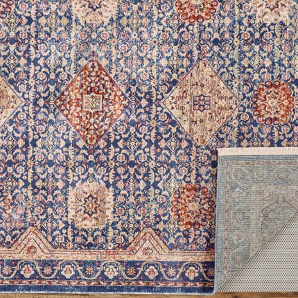 9' X 13' Blue Red and Gold Oriental Power Loom Area Rug