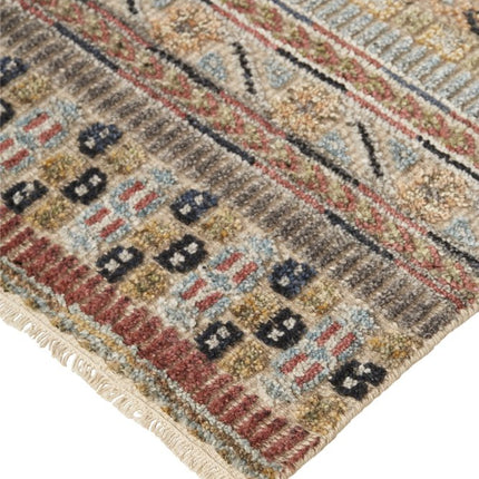 9' X 13' Tan Blue and Orange Striped Hand Knotted Area Rug HomeRoots