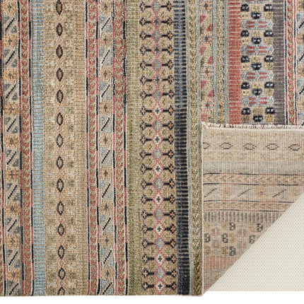 9' X 13' Tan Blue and Orange Striped Hand Knotted Area Rug HomeRoots