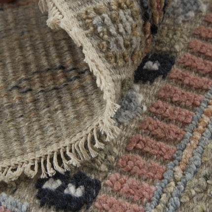 9' X 13' Tan Blue and Orange Striped Hand Knotted Area Rug HomeRoots