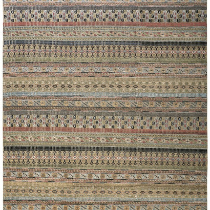 9' X 13' Tan Blue and Orange Striped Hand Knotted Area Rug HomeRoots