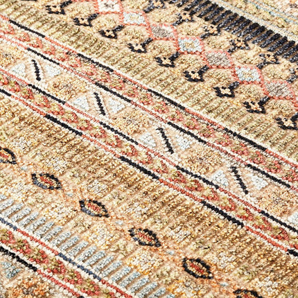 9' X 13' Tan Blue and Orange Striped Hand Knotted Area Rug HomeRoots
