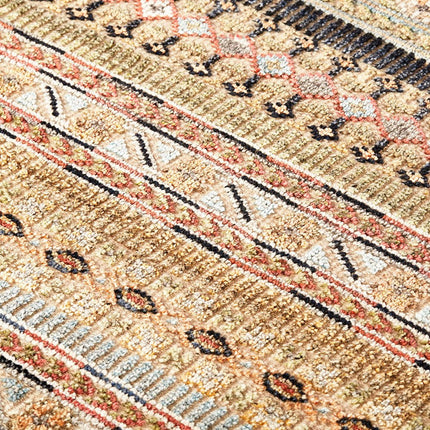 9' X 13' Tan Blue and Orange Striped Hand Knotted Area Rug HomeRoots