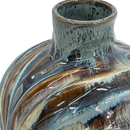 11" Blue Beige And Brown Abstract Wavy Ceramic Table Vase HomeRoots