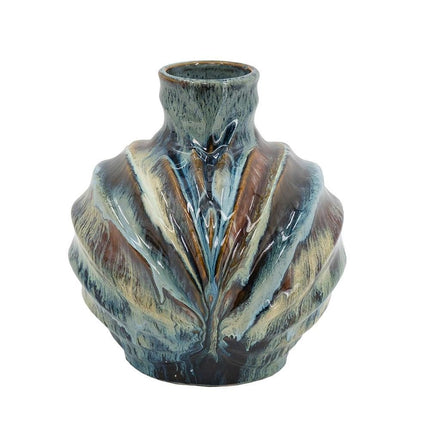 11" Blue Beige And Brown Abstract Wavy Ceramic Table Vase HomeRoots