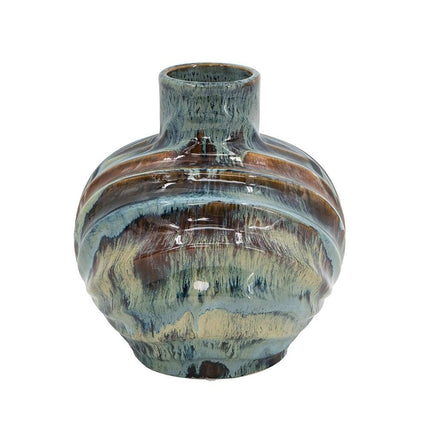 11" Blue Beige And Brown Abstract Wavy Ceramic Table Vase HomeRoots