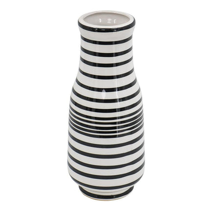 18" Black And White Hand Painted Stripe Ceramic Table Vase HomeRoots