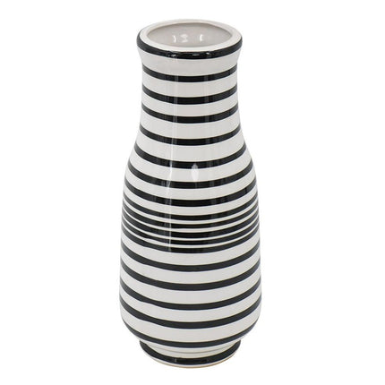 18" Black And White Hand Painted Stripe Ceramic Table Vase HomeRoots