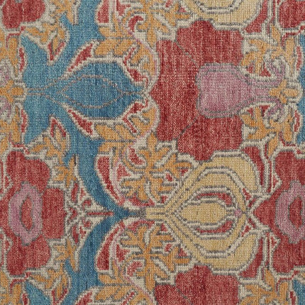 9' X 13' Blue Red and Yellow Wool Oriental Hand Knotted Area Rug HomeRoots