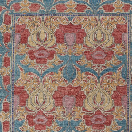9' X 13' Blue Red and Yellow Wool Oriental Hand Knotted Area Rug HomeRoots