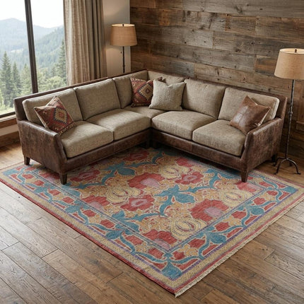 9' X 13' Blue Red and Yellow Wool Oriental Hand Knotted Area Rug