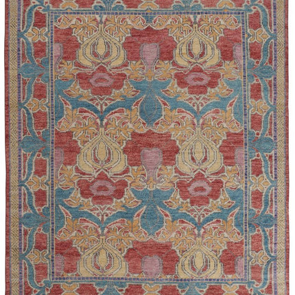 9' X 13' Blue Red and Yellow Wool Oriental Hand Knotted Area Rug