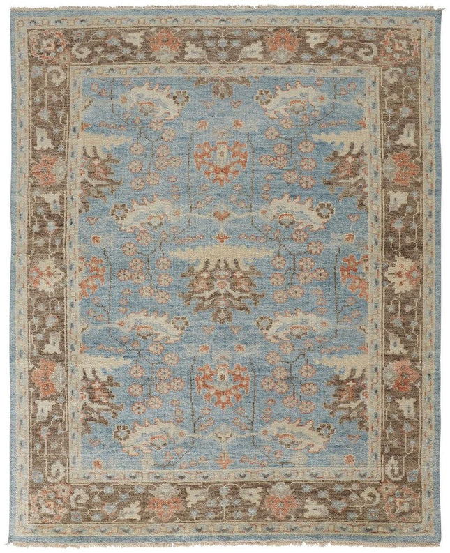 9' X 13' Brown and Blue Wool Oriental Hand Knotted Area Rug HomeRoots