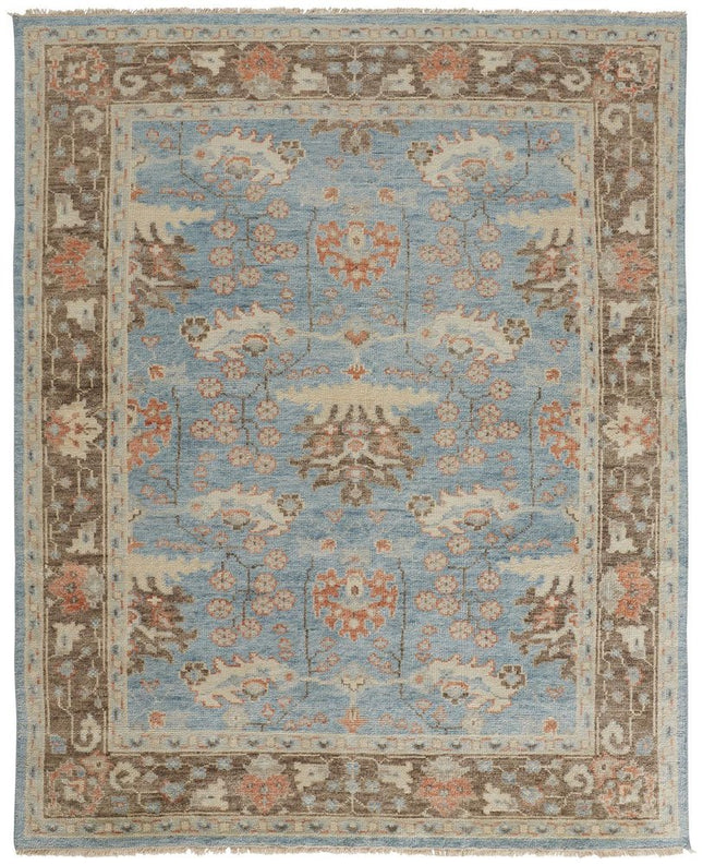 9' X 13' Brown and Blue Wool Oriental Hand Knotted Area Rug HomeRoots