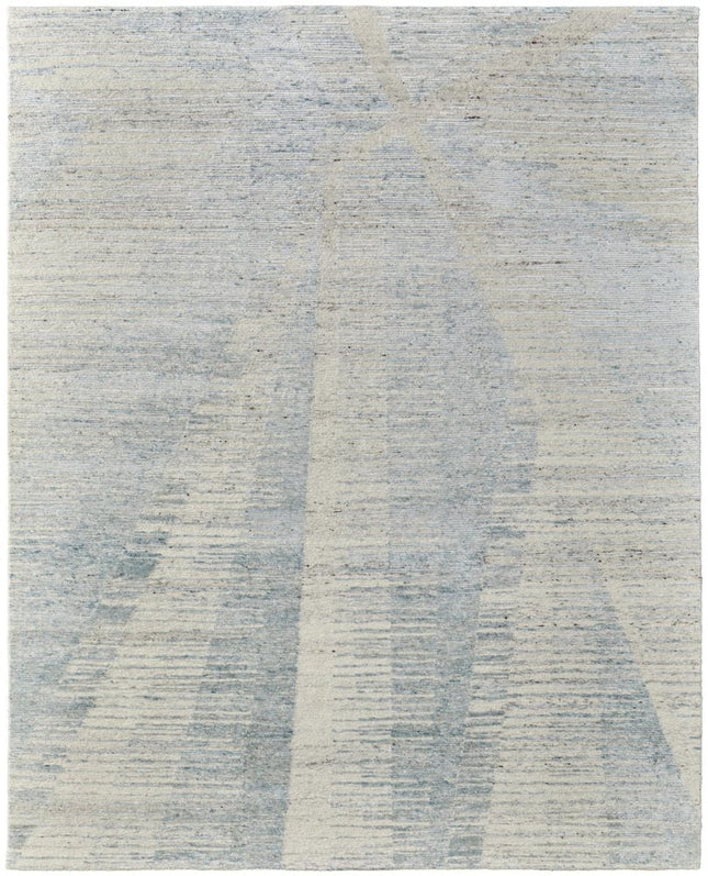9' X 13' Blue Ivory And Silver Abstract Hand Knotted Distressed Area Rug HomeRoots