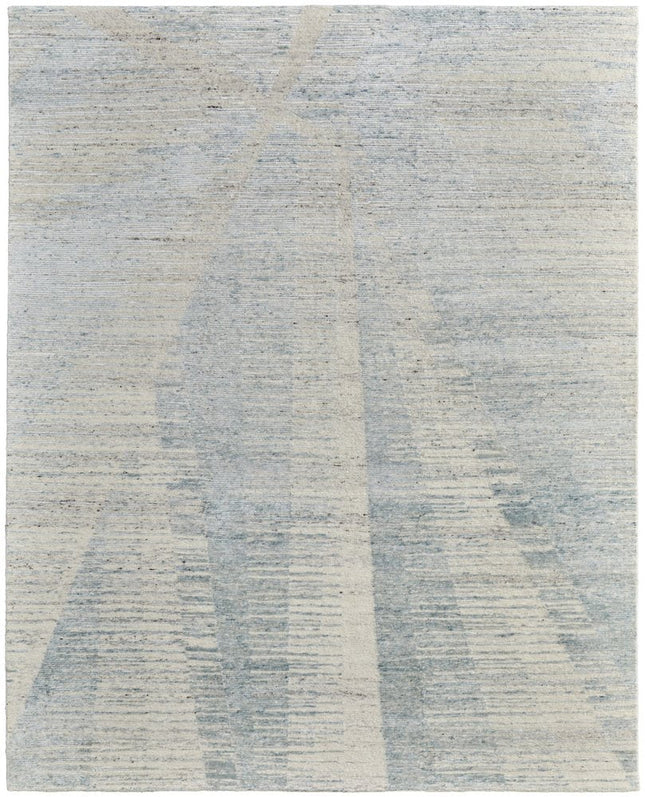 9' X 13' Blue Ivory And Silver Abstract Hand Knotted Distressed Area Rug HomeRoots