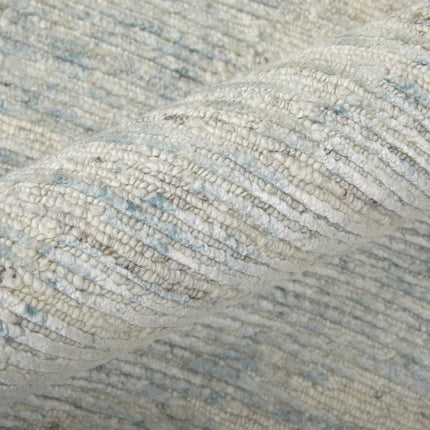 9' X 13' Blue Ivory And Silver Abstract Hand Knotted Distressed Area Rug