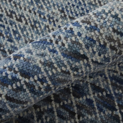10' Ivory Gray and Blue Wool Hand Knotted Runner Rug With Fringe HomeRoots