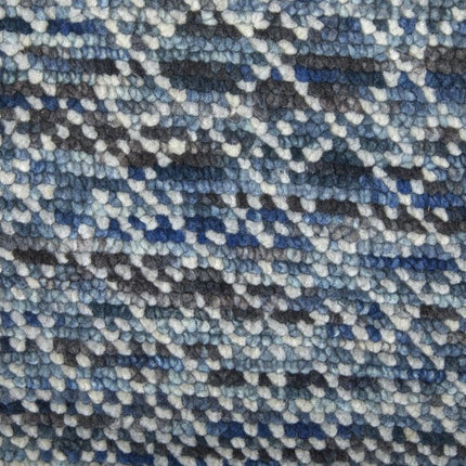 10' Ivory Gray and Blue Wool Hand Knotted Runner Rug With Fringe HomeRoots