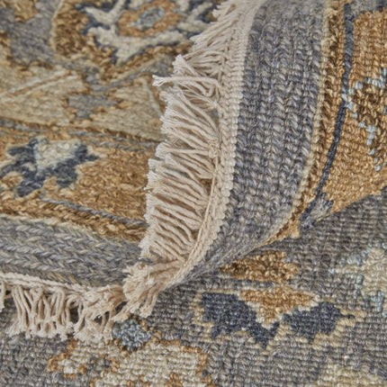 9' X 13' Tan and Gray Wool Oriental Hand Knotted Area Rug With Fringe HomeRoots