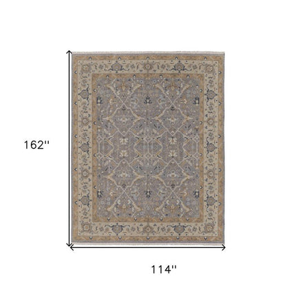 9' X 13' Tan and Gray Wool Oriental Hand Knotted Area Rug With Fringe HomeRoots