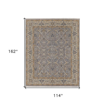 9' X 13' Tan and Gray Wool Oriental Hand Knotted Area Rug With Fringe HomeRoots